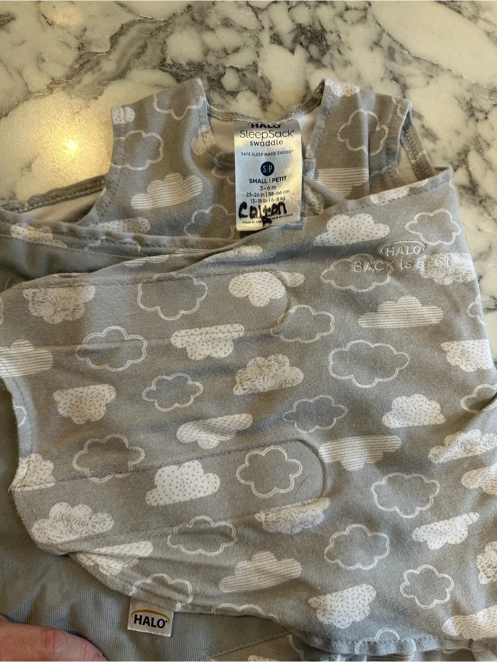 Halo Gray and White Cloud Baby Swaddle Sack. Small 3-6 months